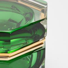 Hand Blown Murano Box in Emerald Green with Brass Fittings - 4236299