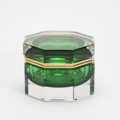 Hand Blown Murano Box in Emerald Green with Brass Fittings - 4236325