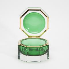 Hand Blown Murano Box in Emerald Green with Brass Fittings - 4236326