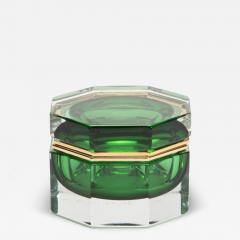 Hand Blown Murano Box in Emerald Green with Brass Fittings - 4249120
