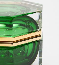 Hand Blown Murano Box in Emerald Green with Brass Fittings - 4236303