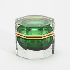 Hand Blown Murano Box in Emerald Green with Brass Fittings - 4236330