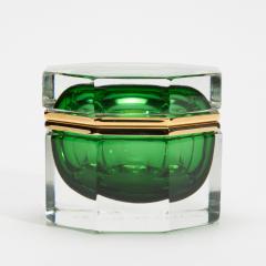Hand Blown Murano Box in Emerald Green with Brass Fittings - 4236331