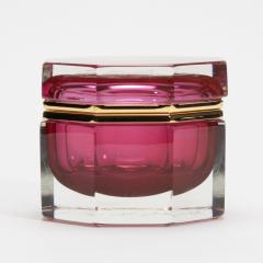 Hand Blown Murano Box in Ruby with Brass Fittings - 4236900
