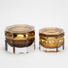 Hand Blown Murano Box in Tobacco with Brass Fittings - 4236364