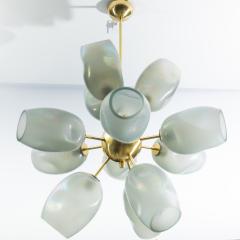 Hand Blown Murano Chandelier with Grey Smoke Glass and Satin Brass Fittings - 3884426