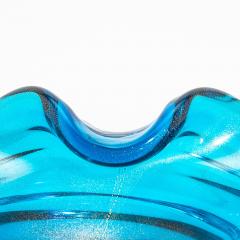 Hand Blown Murano Dish in Aqua Blue with 24 Karat Gold Flecks - 4208331