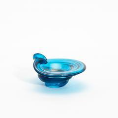 Hand Blown Murano Dish in Aqua Blue with 24 Karat Gold Flecks - 4208354