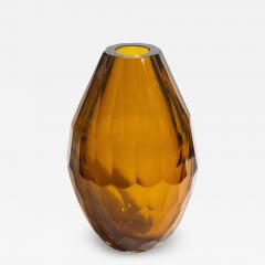 Hand Blown Murano Facet Vase in Amber Large - 3878616