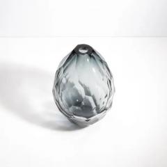Hand Blown Murano Facet Vase in Grey Medium - 3851735