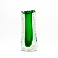 Hand Blown Murano Fluid Vase in Clear with Emerald Green and Bubble Details - 4210763