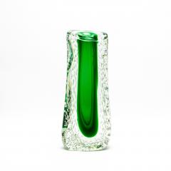 Hand Blown Murano Fluid Vase in Clear with Emerald Green and Bubble Details - 4210764