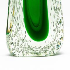 Hand Blown Murano Fluid Vase in Clear with Emerald Green and Bubble Details - 4210765