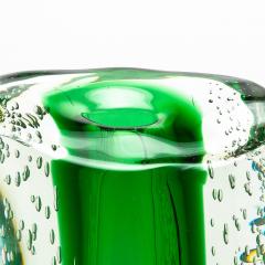 Hand Blown Murano Fluid Vase in Clear with Emerald Green and Bubble Details - 4210766
