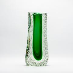 Hand Blown Murano Fluid Vase in Clear with Emerald Green and Bubble Details - 4210769