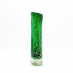 Hand Blown Murano Fluid Vase in Clear with Emerald Green and Bubble Details - 4210771