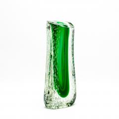 Hand Blown Murano Fluid Vase in Clear with Emerald Green and Bubble Details - 4210772