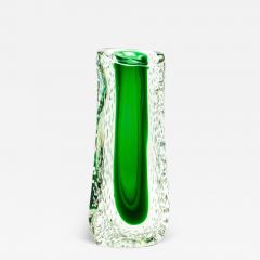 Hand Blown Murano Fluid Vase in Clear with Emerald Green and Bubble Details - 4211646