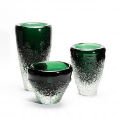 Hand Blown Murano Frozen Vase in Emerald Green Small - 4210788