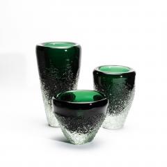 Hand Blown Murano Frozen Vase in Emerald Green Small - 4210793