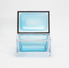 Hand Blown Murano Giant Box in Aqua Blue with Silver Flecks and Chrome Fittings - 4236347
