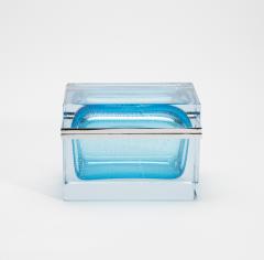 Hand Blown Murano Giant Box in Aqua Blue with Silver Flecks and Chrome Fittings - 4236349