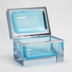 Hand Blown Murano Giant Box in Aqua Blue with Silver Flecks and Chrome Fittings - 4236353