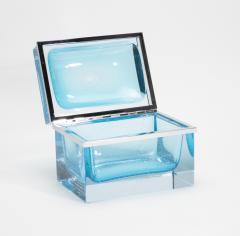 Hand Blown Murano Giant Box in Aqua Blue with Silver Flecks and Chrome Fittings - 4236354
