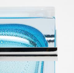Hand Blown Murano Giant Box in Aqua Blue with Silver Flecks and Chrome Fittings - 4236372