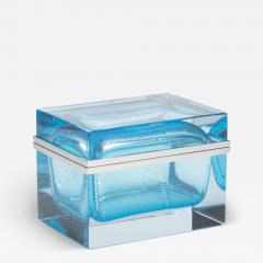 Hand Blown Murano Giant Box in Aqua Blue with Silver Flecks and Chrome Fittings - 4249126