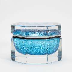Hand Blown Murano Giant Box in Aqua Blue with Silver Flecks and Chrome Fittings - 4236992