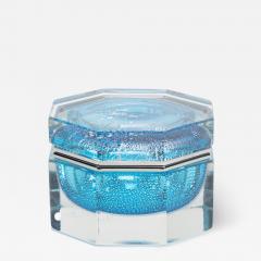 Hand Blown Murano Giant Box in Aqua Blue with Silver Flecks and Chrome Fittings - 4249143