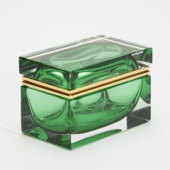 Hand Blown Murano Giant Box in Emerald Green with Brass Fittings - 4236309