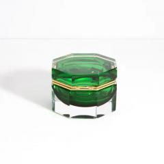 Hand Blown Murano Glass Box Octagonal L in Green with Brass Fittings - 3854233