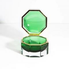 Hand Blown Murano Glass Box Octagonal L in Green with Brass Fittings - 3854235