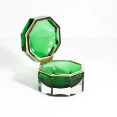 Hand Blown Murano Glass Box Octagonal L in Green with Brass Fittings - 3854236