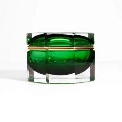 Hand Blown Murano Glass Box Octagonal L in Green with Brass Fittings - 3854237