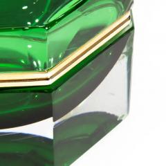 Hand Blown Murano Glass Box Octagonal L in Green with Brass Fittings - 3854238