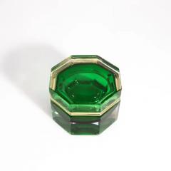 Hand Blown Murano Glass Box Octagonal L in Green with Brass Fittings - 3854251