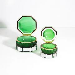 Hand Blown Murano Glass Box Octagonal L in Green with Brass Fittings - 3854252