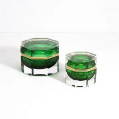 Hand Blown Murano Glass Box Octagonal L in Green with Brass Fittings - 3854253