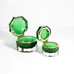 Hand Blown Murano Glass Box Octagonal L in Green with Brass Fittings - 3854254