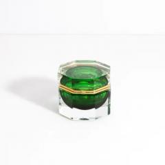 Hand Blown Murano Glass Box Octagonal M in Green with Brass Fittings - 3854227