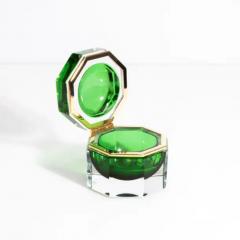 Hand Blown Murano Glass Box Octagonal M in Green with Brass Fittings - 3854231
