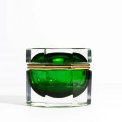 Hand Blown Murano Glass Box Octagonal M in Green with Brass Fittings - 3854232