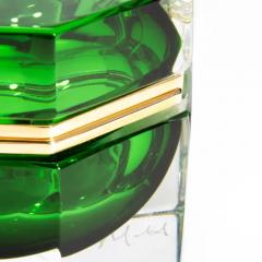 Hand Blown Murano Glass Box Octagonal M in Green with Brass Fittings - 3854234