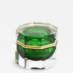 Hand Blown Murano Glass Box Octagonal M in Green with Brass Fittings - 3878722