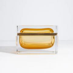 Hand Blown Murano Glass Box in Amber with 24 Karat Gold Flecks and Brass Fitting - 3854327