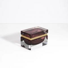 Hand Blown Murano Glass Box in Amethyst with Brass Fittings - 3854245