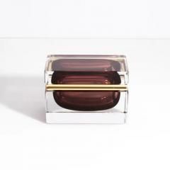 Hand Blown Murano Glass Box in Amethyst with Brass Fittings - 3854246